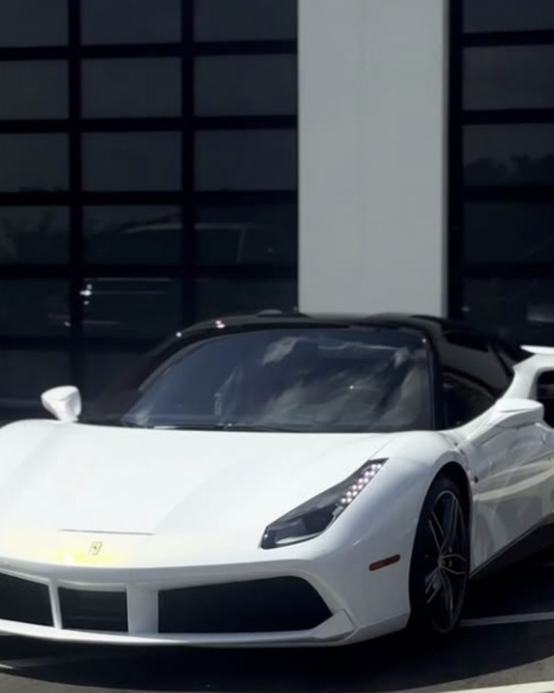 White Ferrari 488 Spider photographed by Kay Wrapz